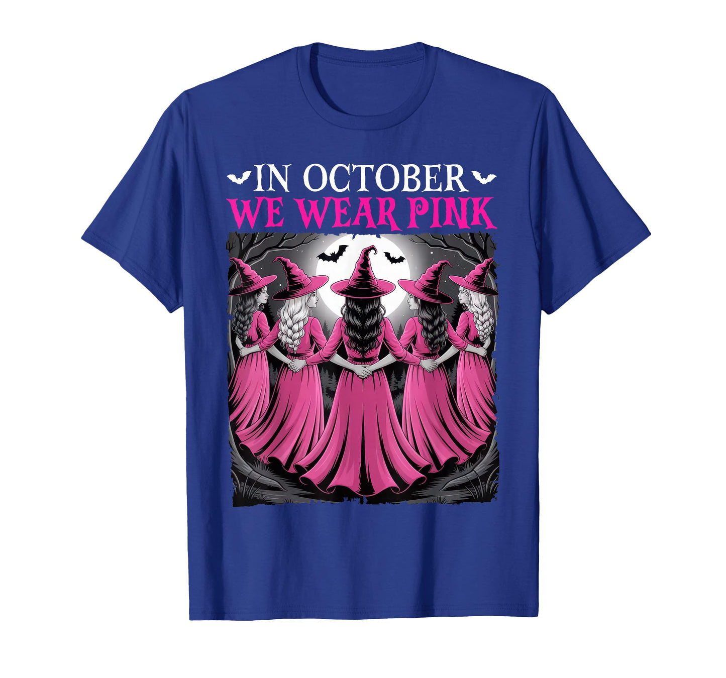 in October We Wear Pink Witch Halloween Breast Cancer Women T-Shirt