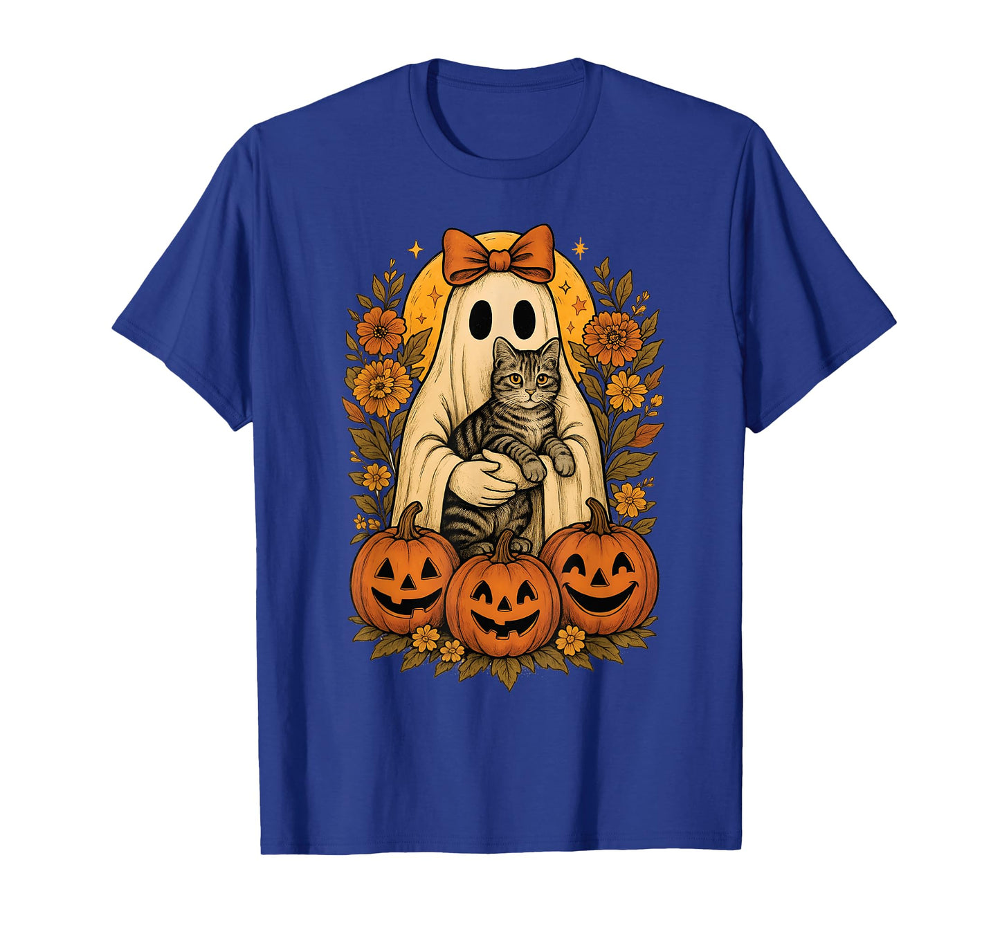 Vintage Ghost Holding American Shorthair Cat with Halloween T-Shirt