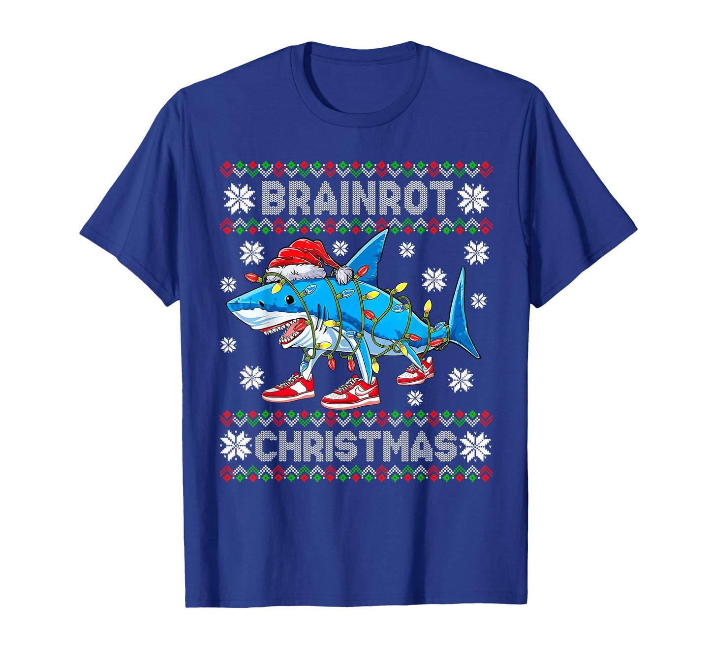 Brainrot Christmas Slang Gen Z Gen Alpha Meme Shark Lights T-Shirt
