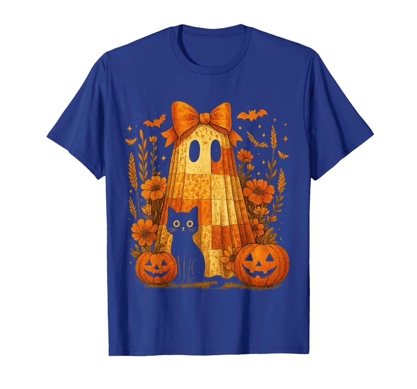 Vintage Halloween Ghost Black Cat Patchwork Floral Women Kid T-Shirt