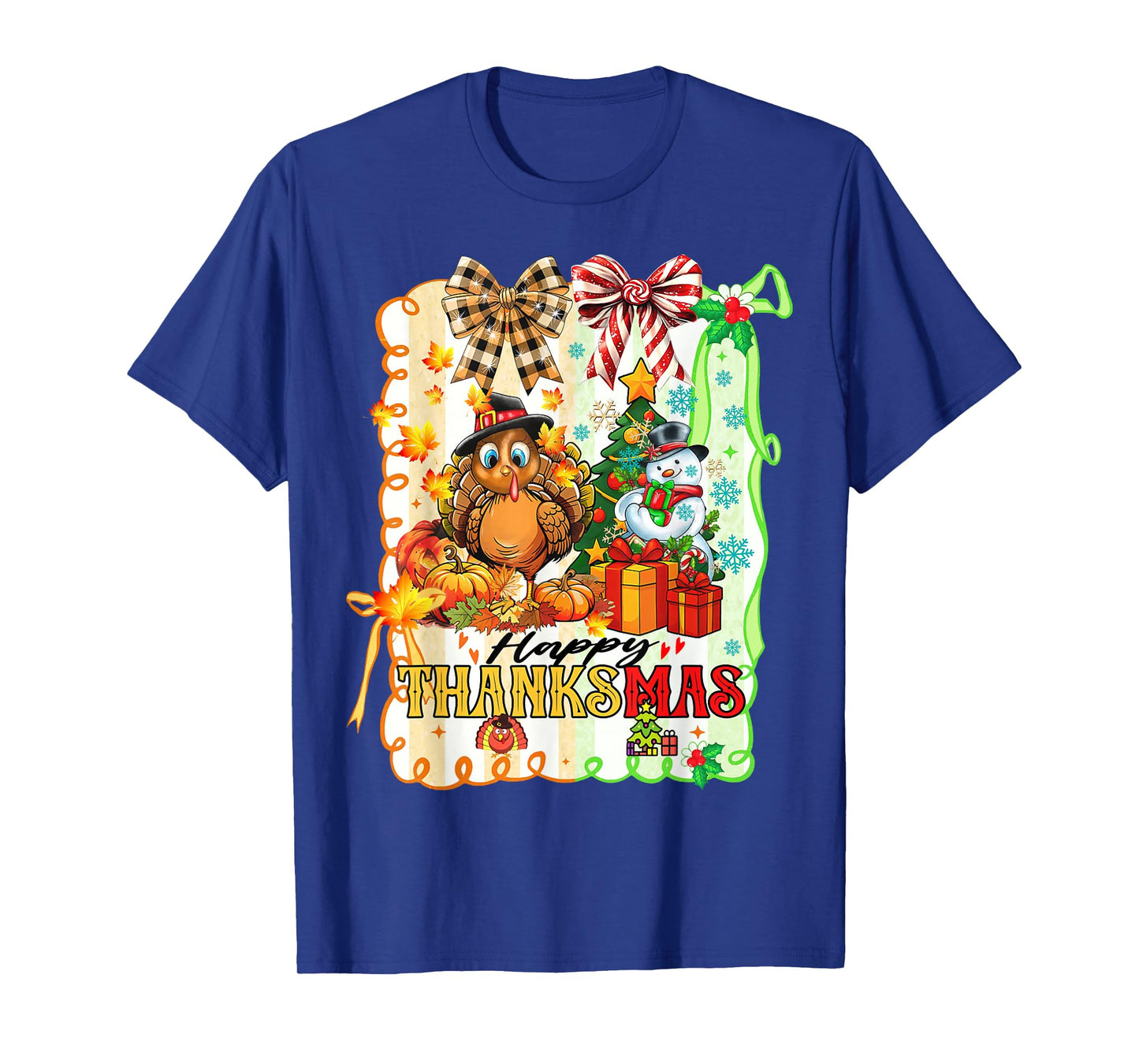 Happy Thanksmas Turkey Thanksgiving Pine Tree Christmas Snow T-Shirt