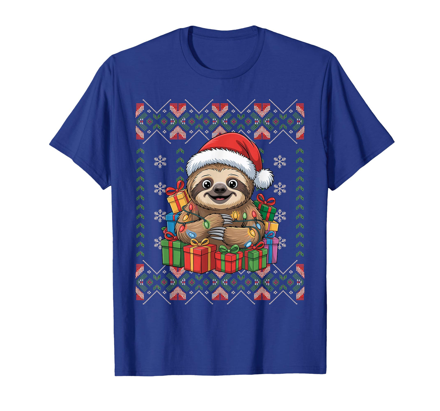 Santa Sloth Christmas Ugly Sweater Funny Holiday Pajamas T-Shirt