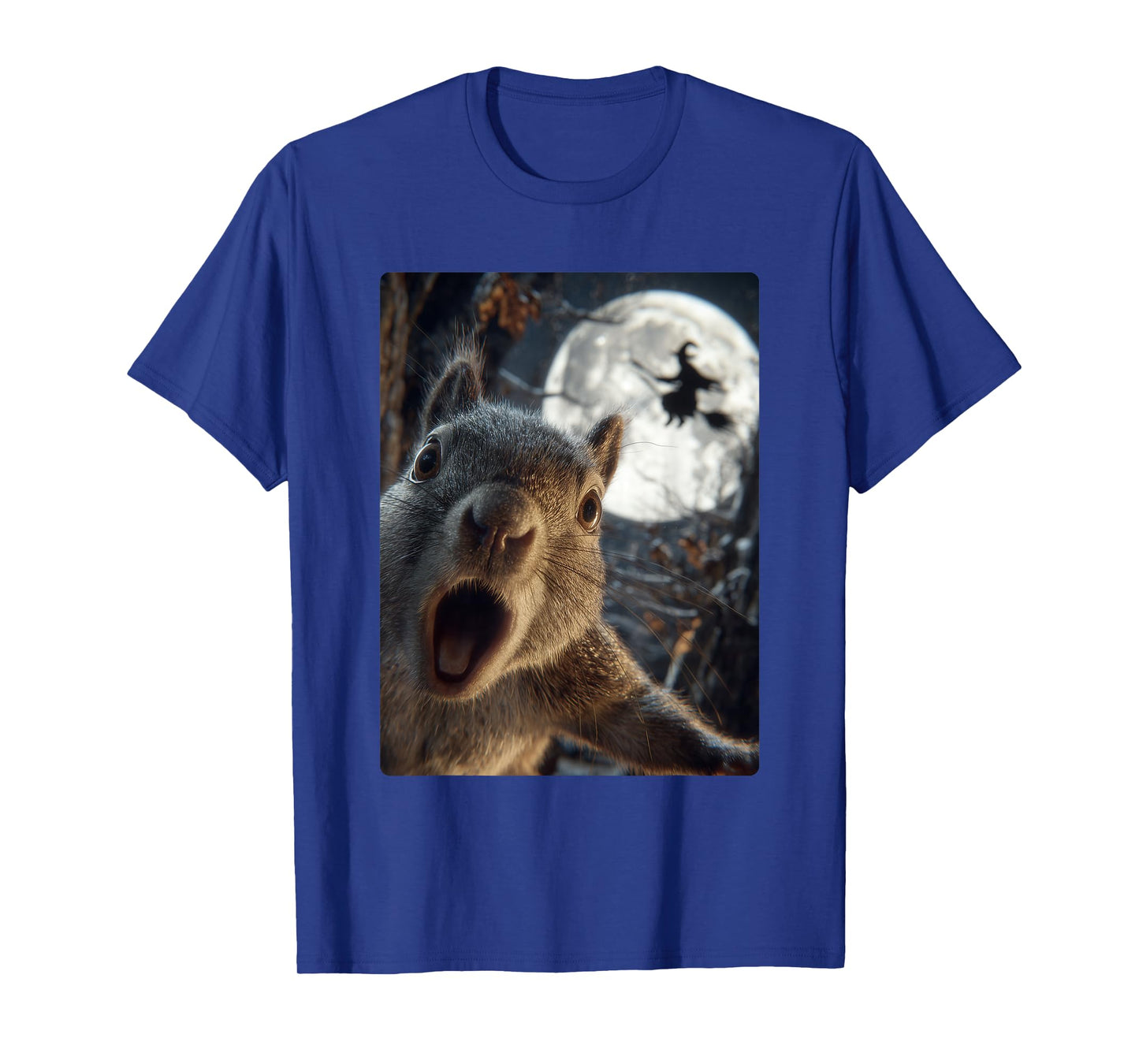 Funny Squirrel Selfie with Full Moon Flying Witch Halloween T-Shirt