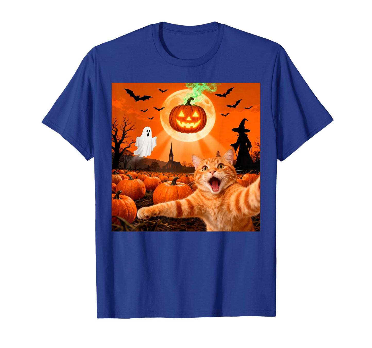Funny Halloween Cat Selfie Pumpkin Ghost T-Shirt