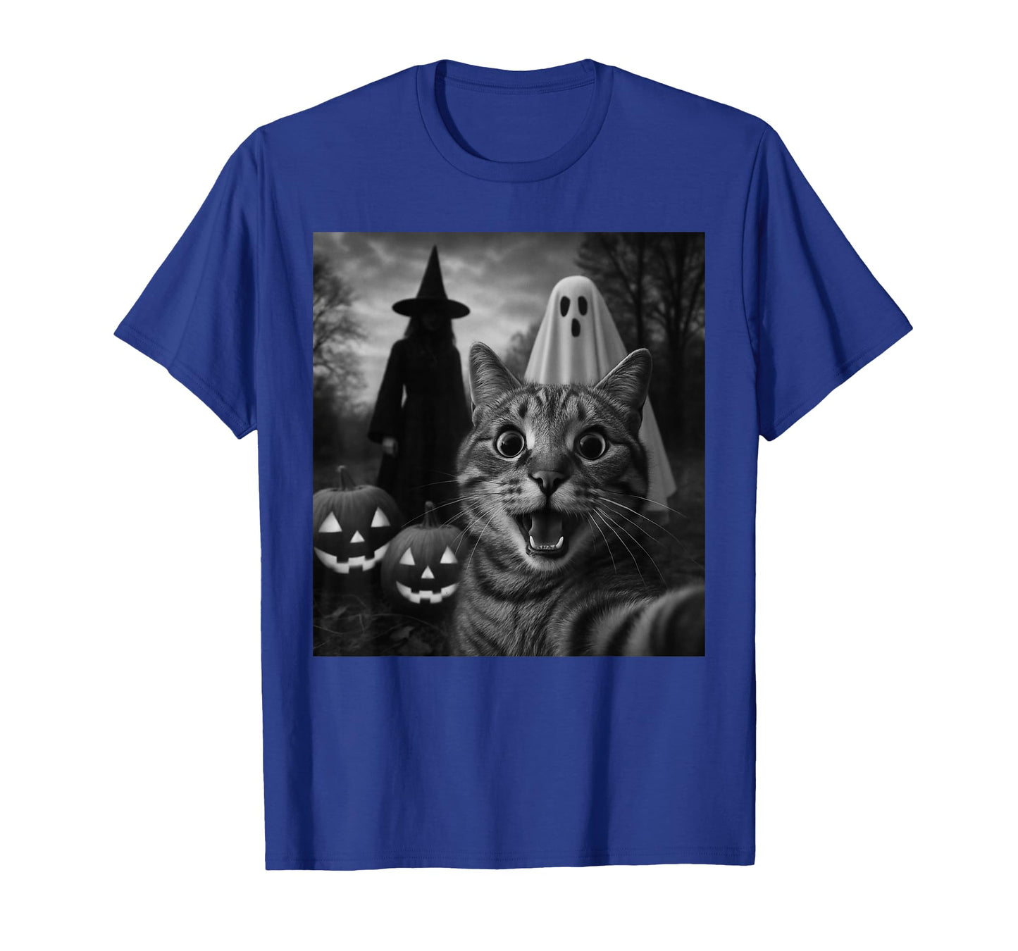 Funny Cat Selfie with a Witch & Ghost Scary Halloween T-Shirt