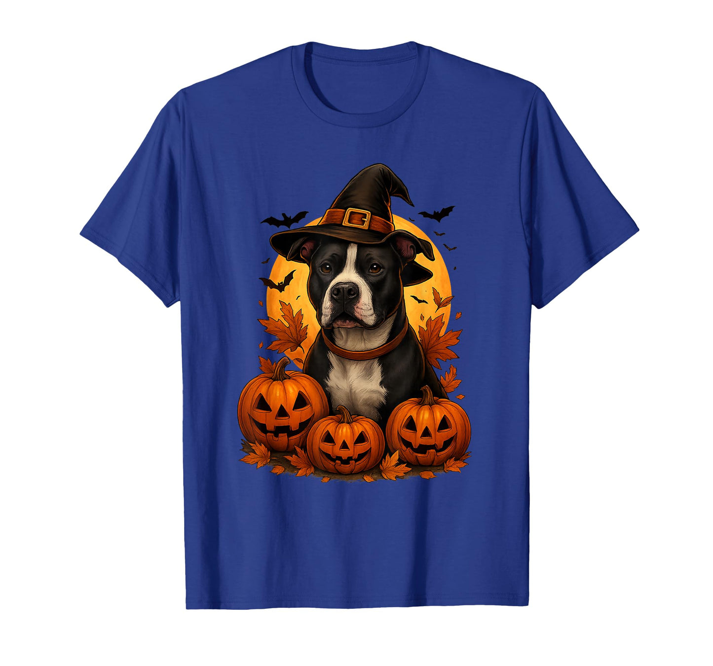 Halloween Pitbull Witch Hat Pumpkin Dog Lover T-Shirt