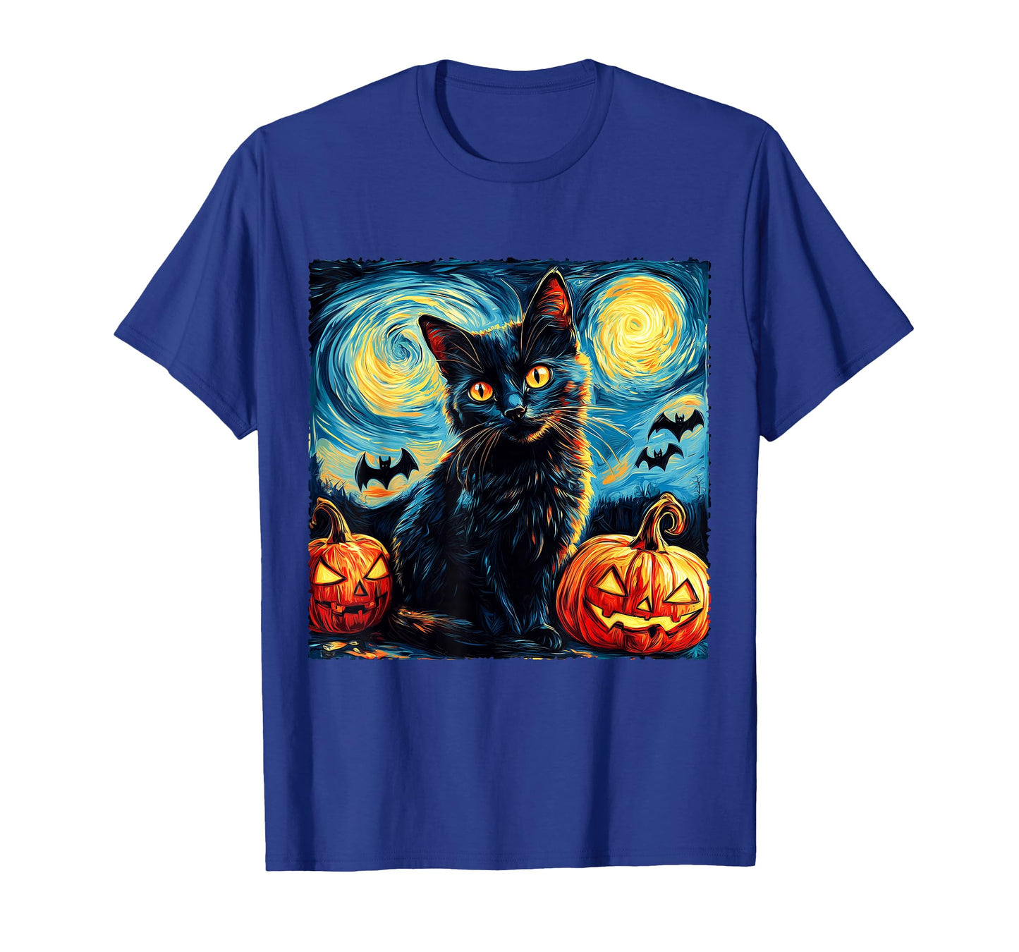 Halloween Van Gogh Starry Night Black Cat Pumpkins Men Women T-Shirt