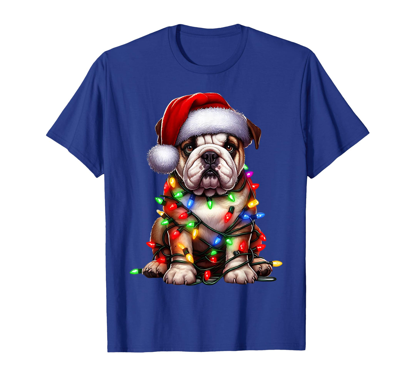 Bulldog Dog Christmas Lights Santa Hat Dog Lover T-Shirt