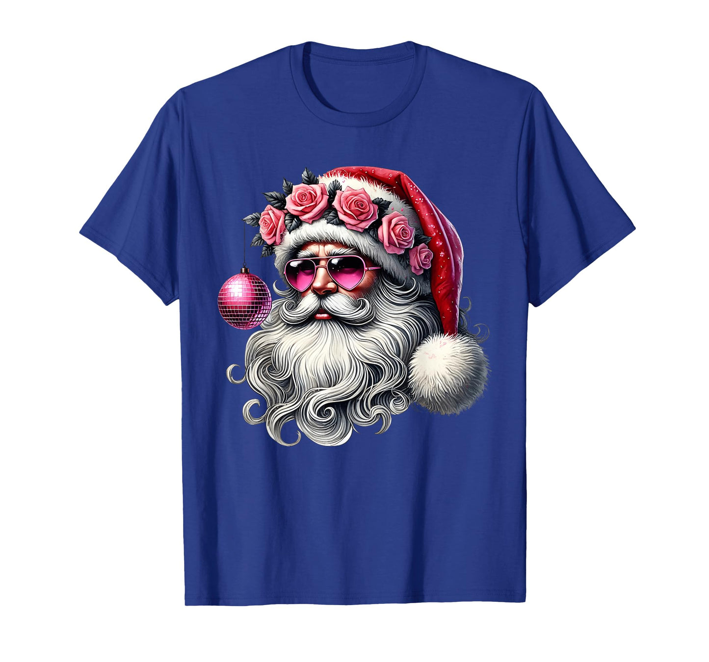 Disco Santa Claus Pink Christmas Roses Sunglasses Santa Xmas T-Shirt