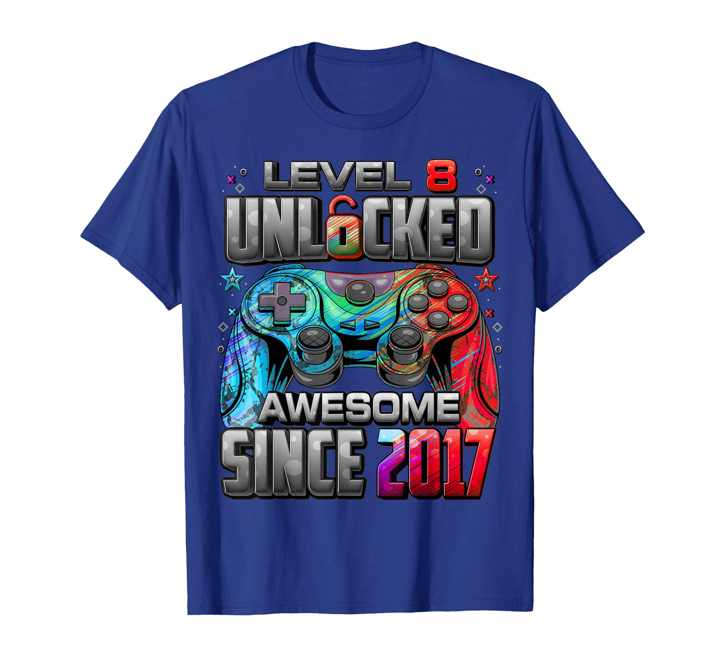 Level 8 Unlocked Awesome Since 2017 8th Birthday Gaming T-Shirt