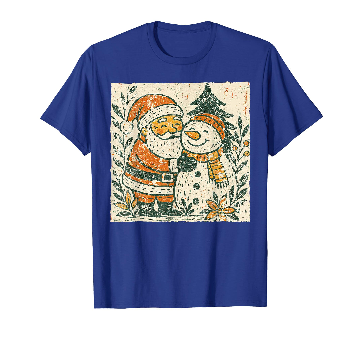 Merry Christmas Xmas Vibes Holiday Vintage Santa & Snowman T-Shirt