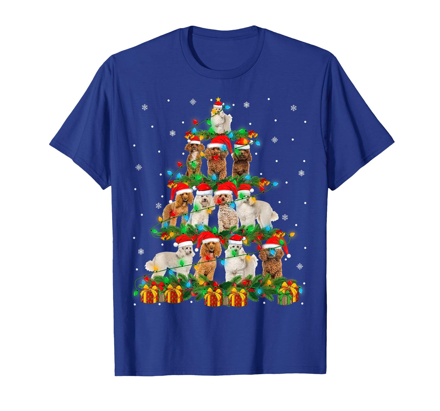 Poodle Dog Christmas Tree Lights Holiday Santa Poodle Xmas T-Shirt
