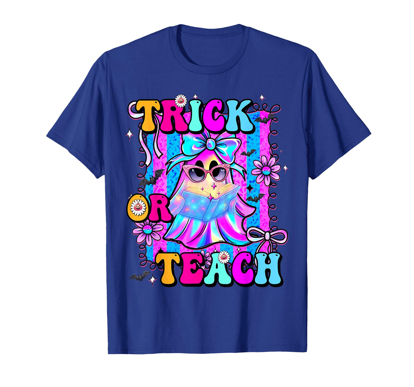 Trick Or Teach Groovy Teacher Retro Ghost Halloween Costume T-Shirt