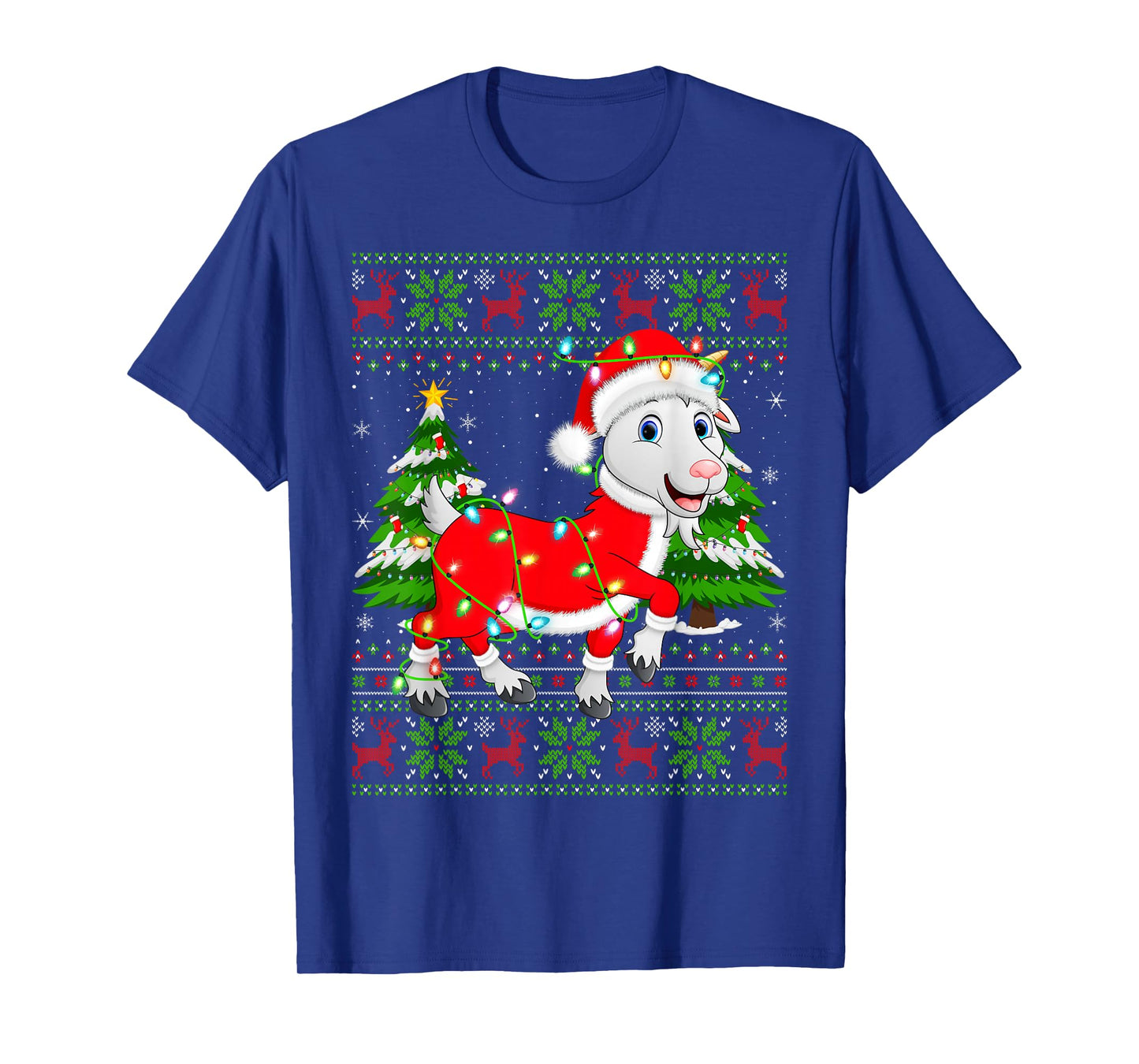 Funny Goat Christmas Lights Santa Costume Ugly Xmas Sweaters T-Shirt