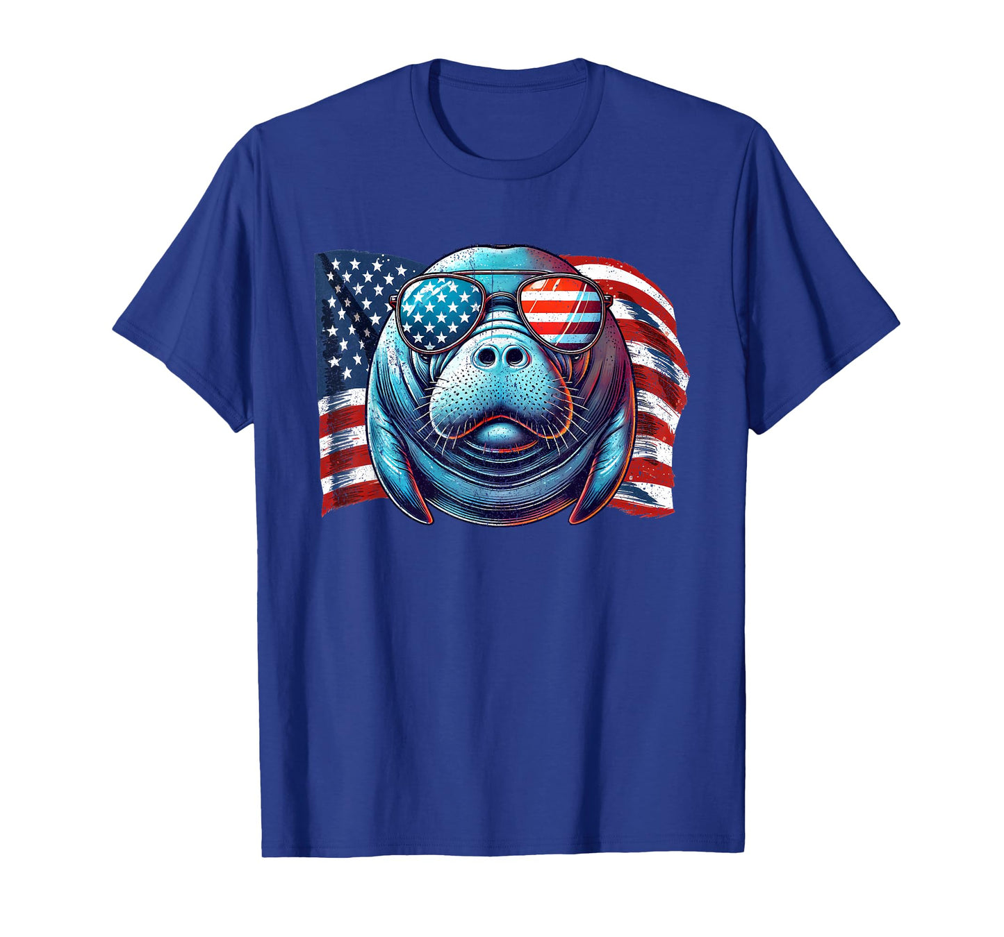 Vintage Manatee USA Flag Animals Lovers Patriotic Sunglasses T-Shirt