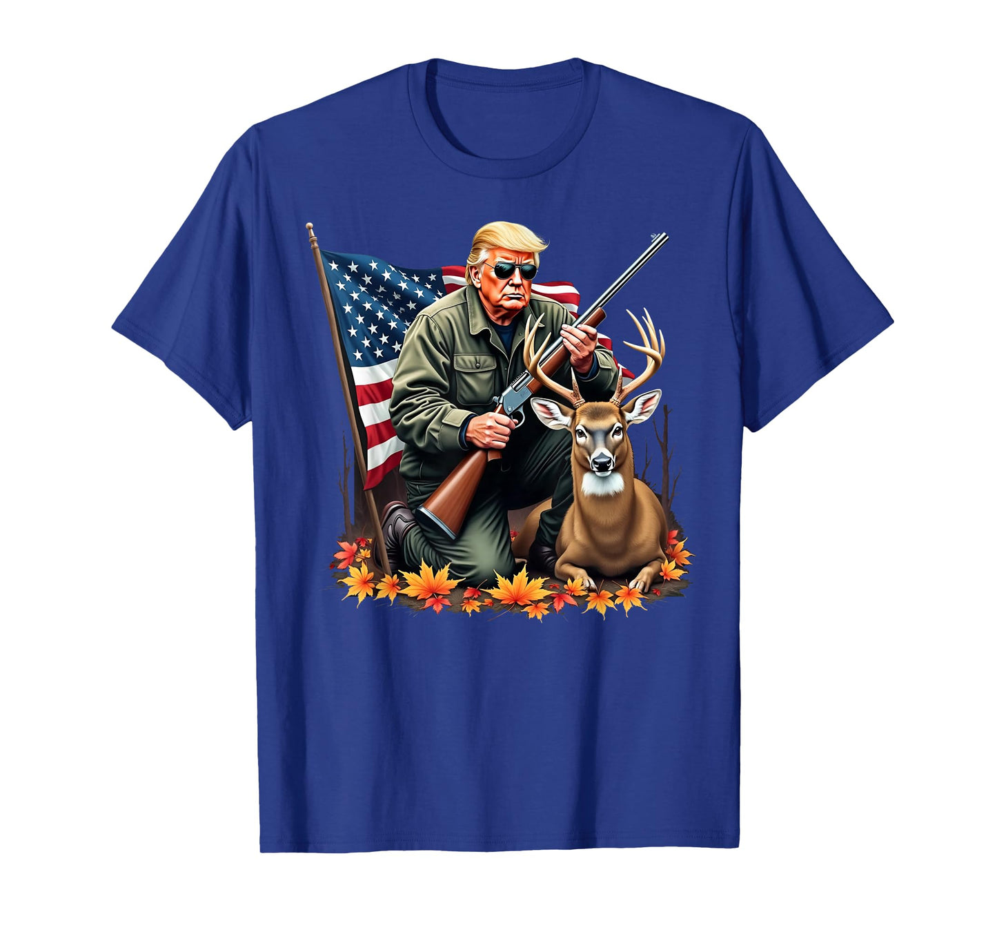 Hunting Deer Season Vintage Trump USA Flag Camouflage T-Shirt