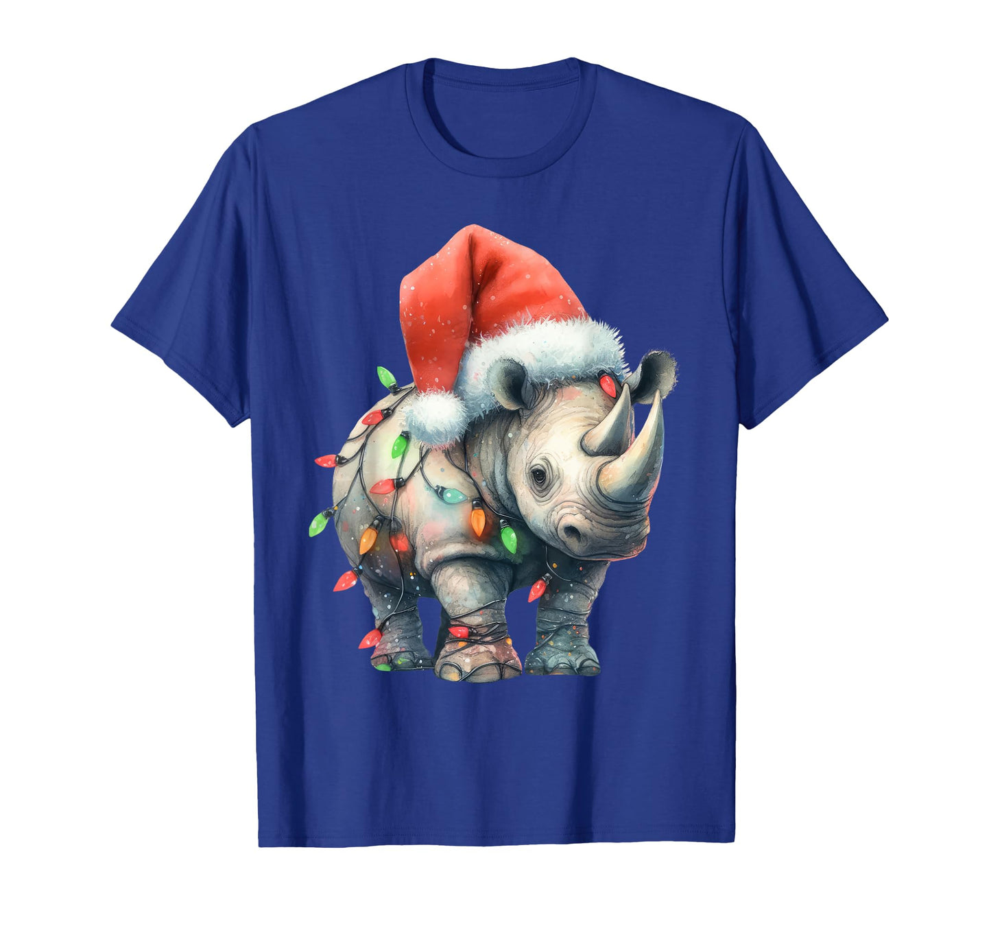 Rhino Christmas Lights Funny Santa Hat Merry Xmas T-Shirt