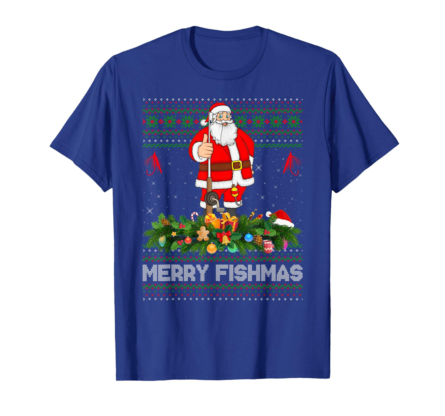 Fishing Santa Ugly Christmas Sweaters Merry Fishmas Xmas T-Shirt