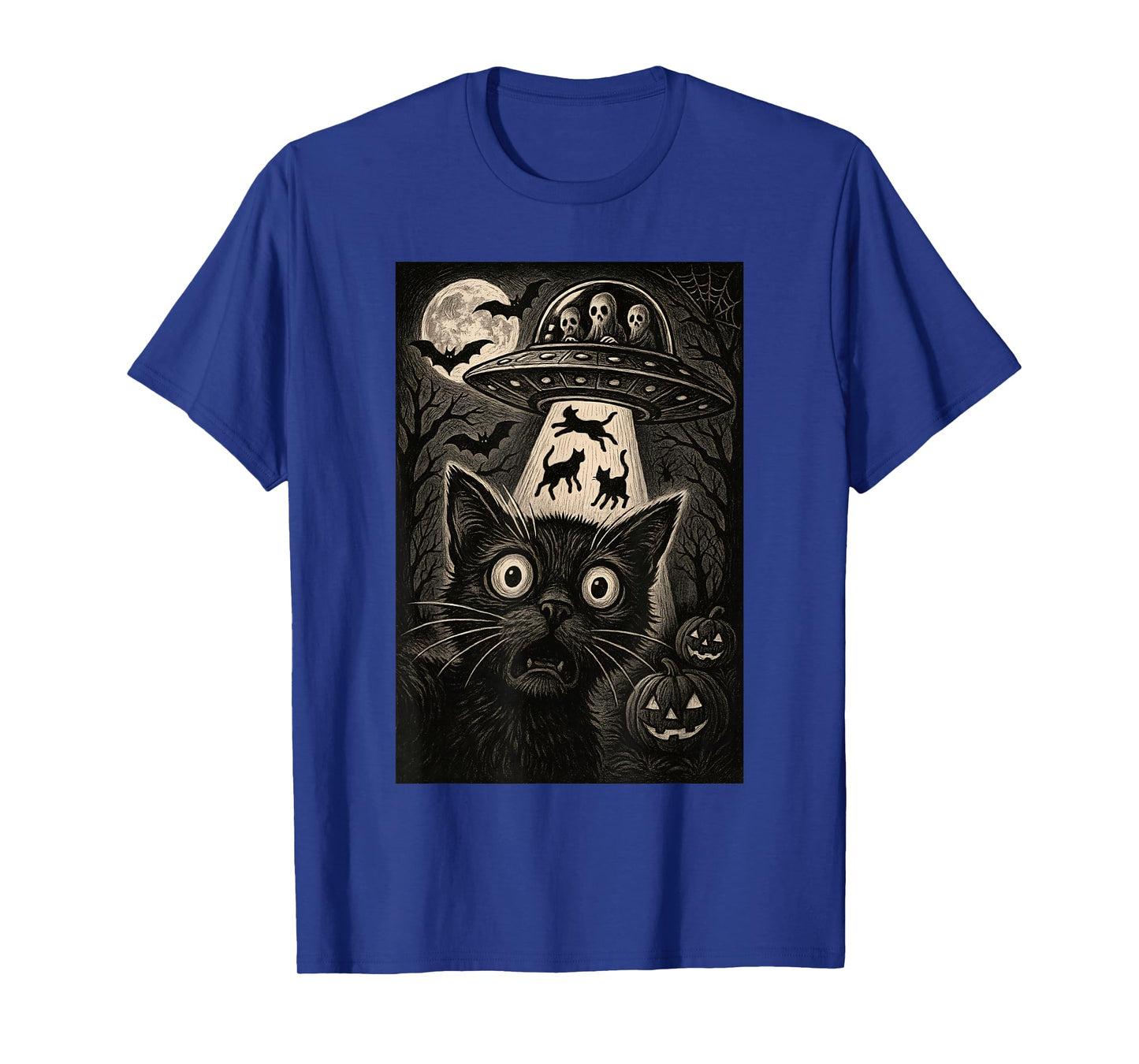 Halloween Cat Selfie Scary Alien Abduction Cats UFO Flying T-Shirt