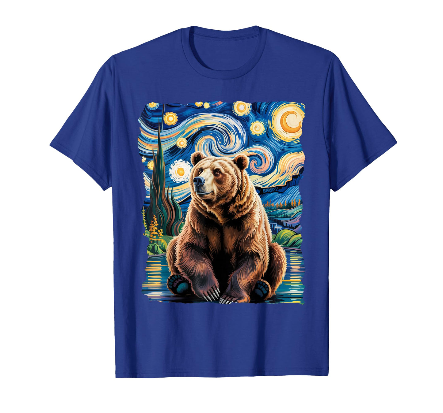 Fat Bear Week Van Gogh Style Starry Night Grizzly Bear T-Shirt