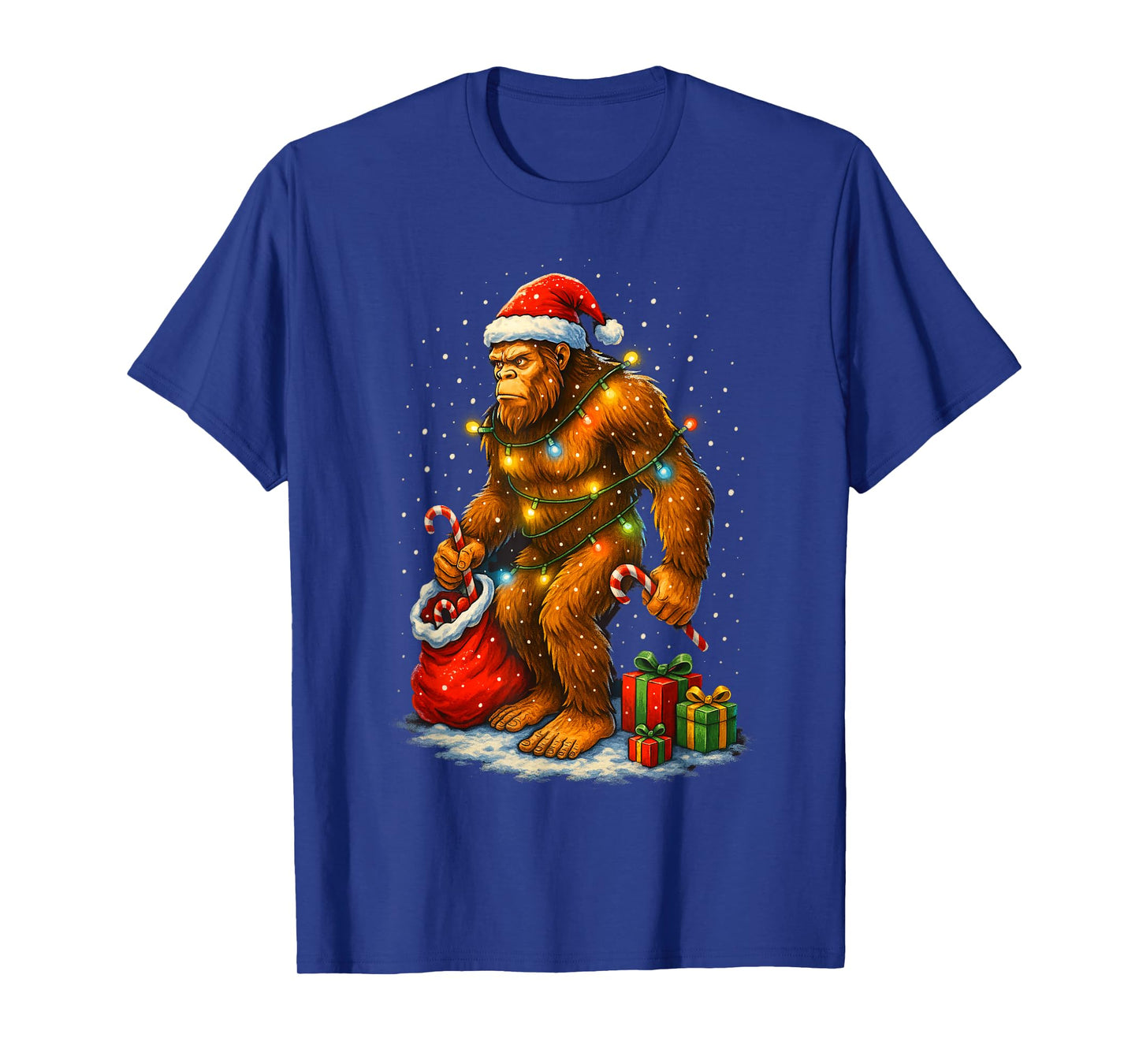 Santa Bigfoot Christmas Lights Funny Sasquatch T-Shirt