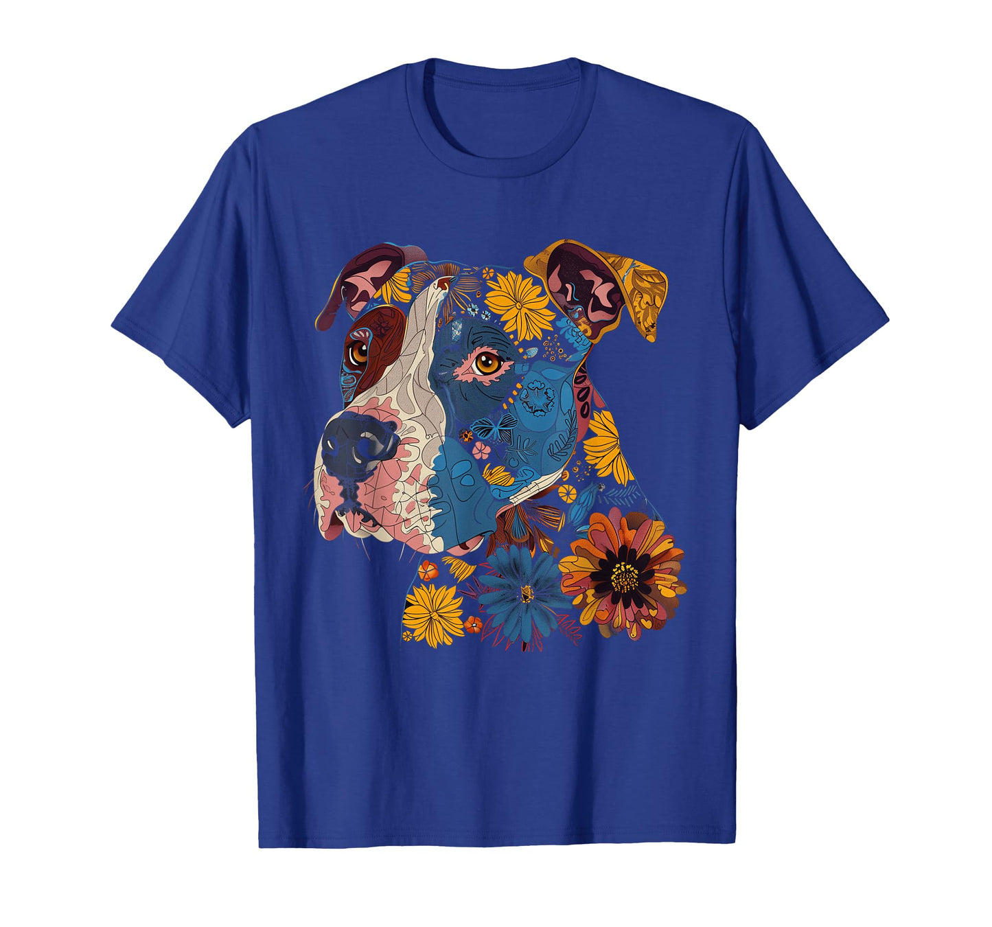 Pitbull Floral Dog Lover Vintage Flower Art Pitbull Mom Dad Men Women Kids T-Shirt
