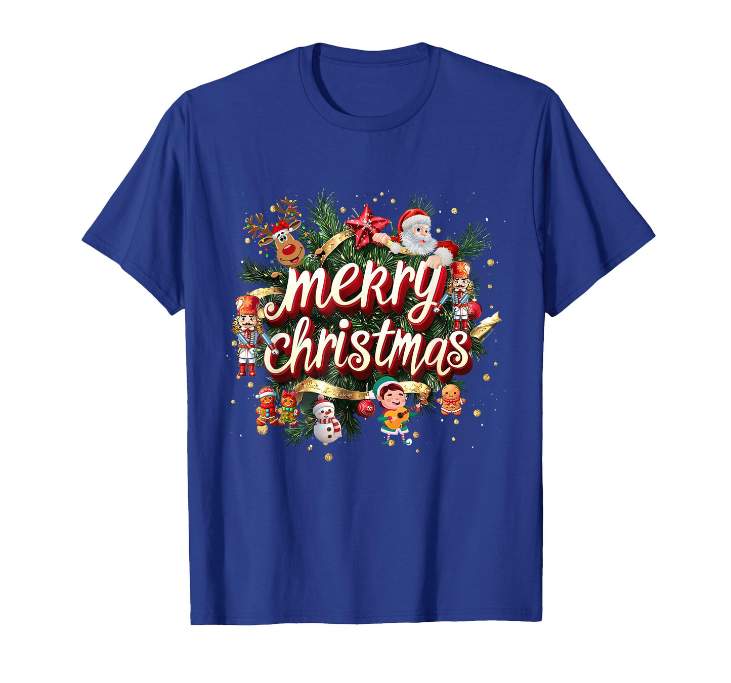 Funny Merry Christmas Lights Elf Santa Xmas Family Men Women T-Shirt