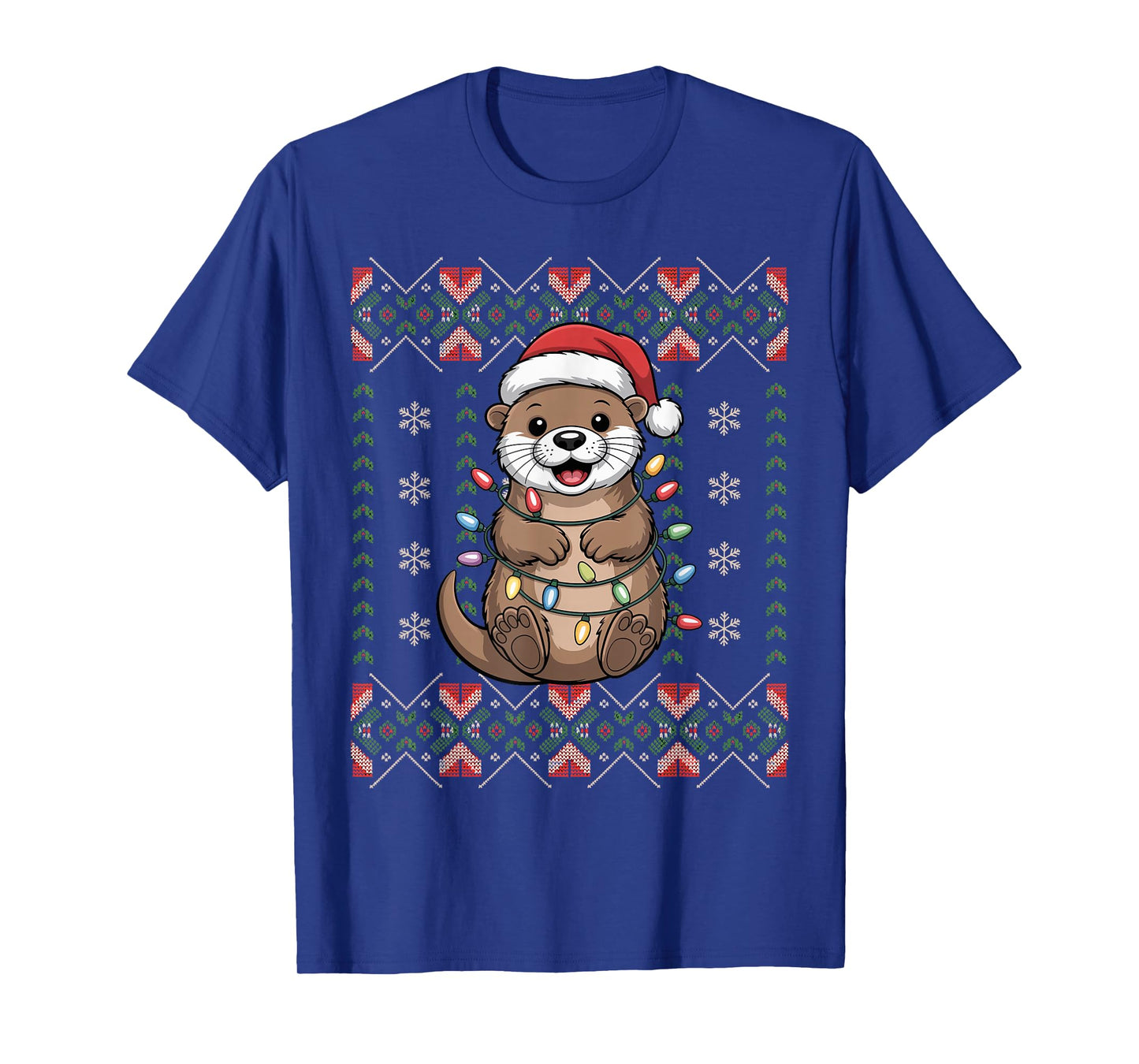 Santa Otter Christmas Ugly Sweater Funny Holiday Pajamas T-Shirt