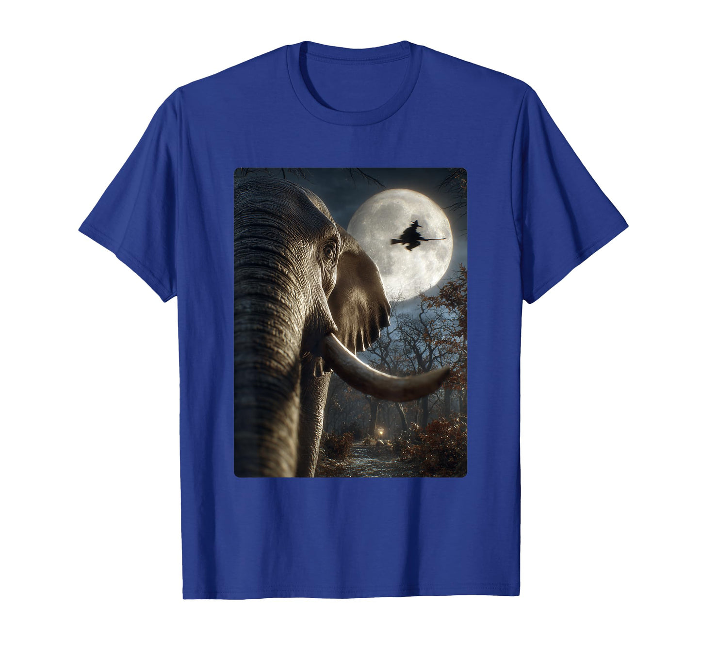 Funny Elephant Selfie Full Moon Flying Witch Halloween Dog T-Shirt