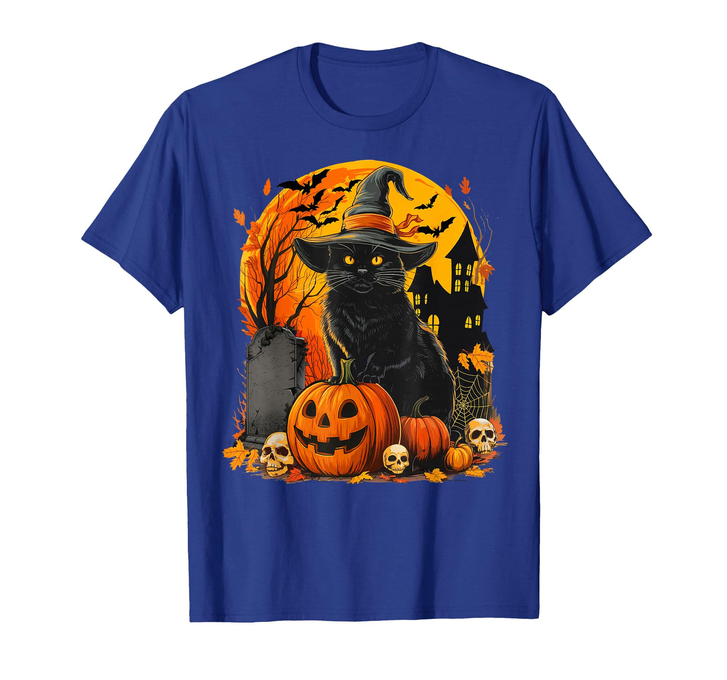 Funny Vintage Black Cat Pumpkin Halloween Men Women Kids T-Shirt