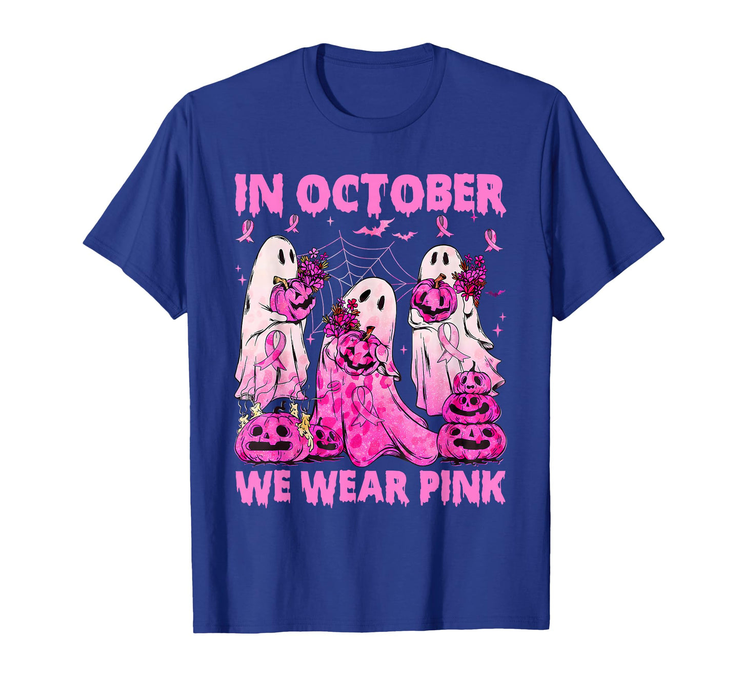 in October We Wear Pink Ribbon Ghost Breast Cancer Awareness T-Shirt
