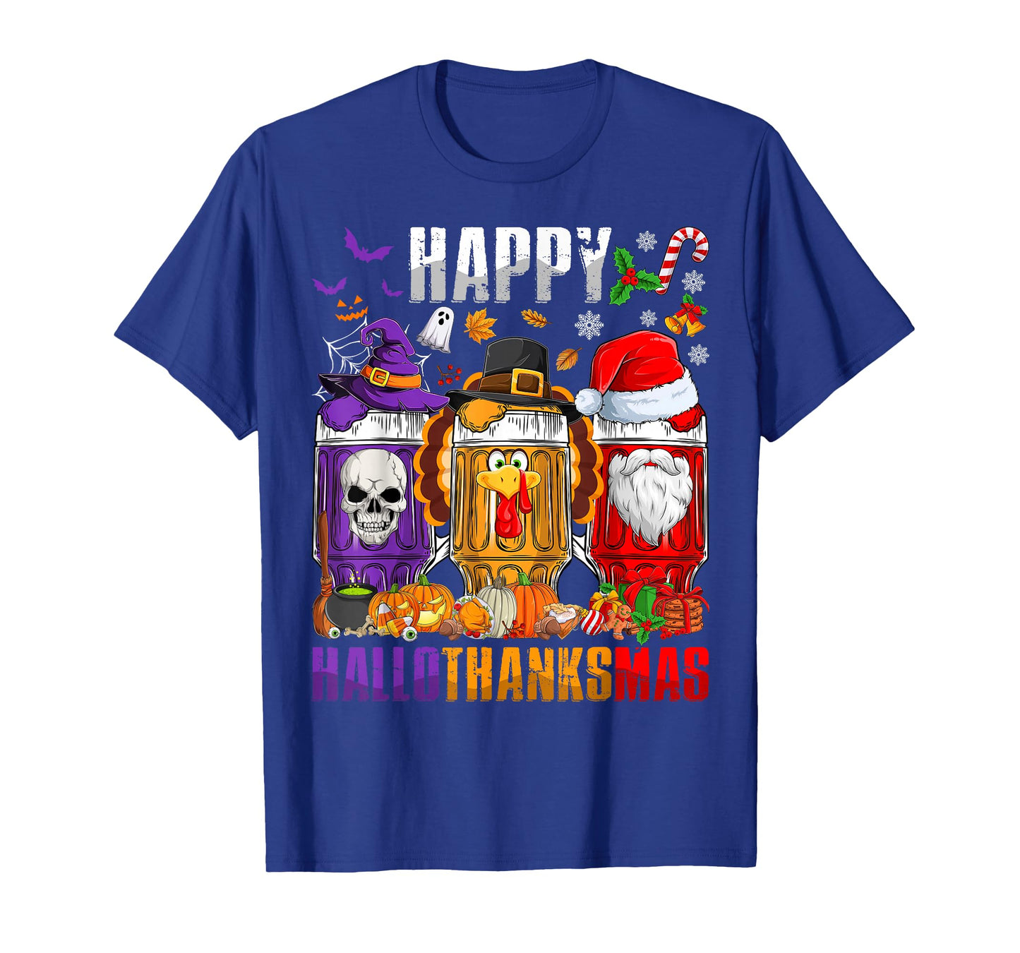 Happy Hallothanksmas Beer Halloween Thanksgiving Christmas T-Shirt