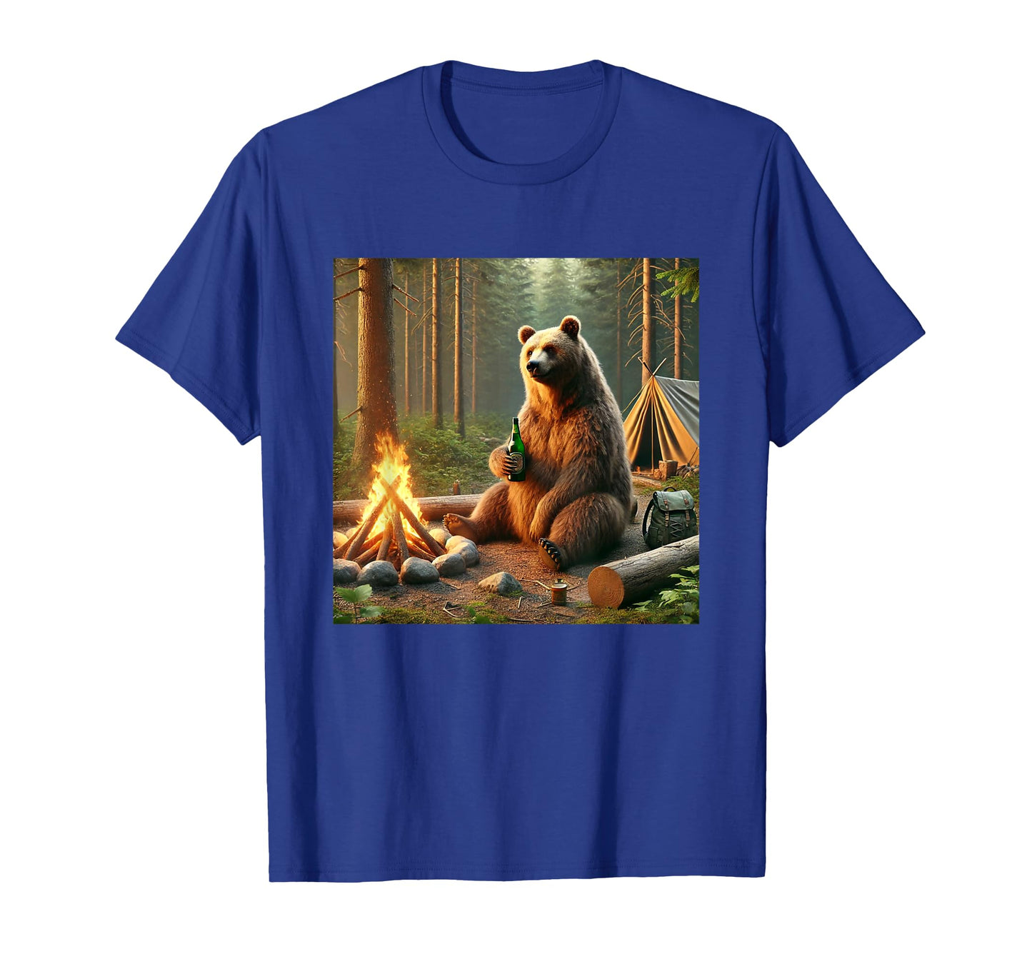 Bear Camping by the Campfire. Nature Adventure Funny Garment T-Shirt