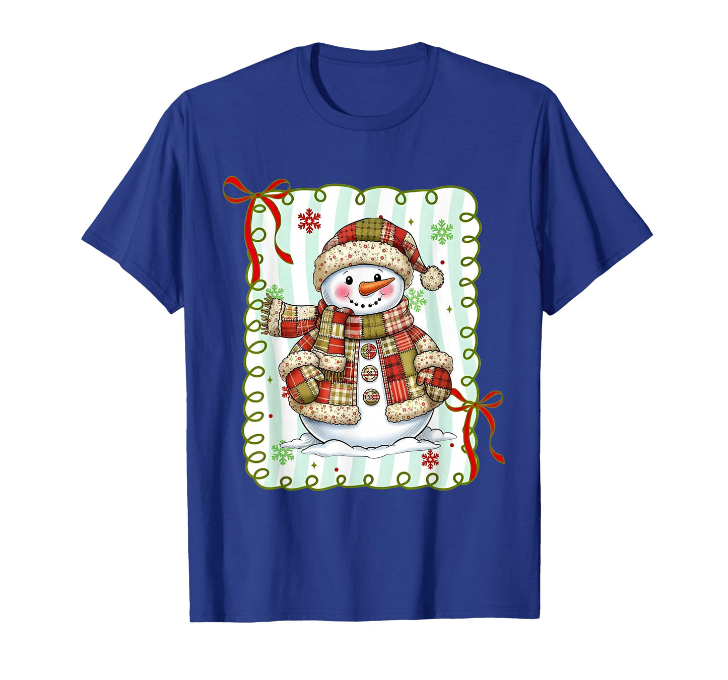 Cute Patchwork Snowman Bow Christmas Xmas Men Women Kids T-Shirt