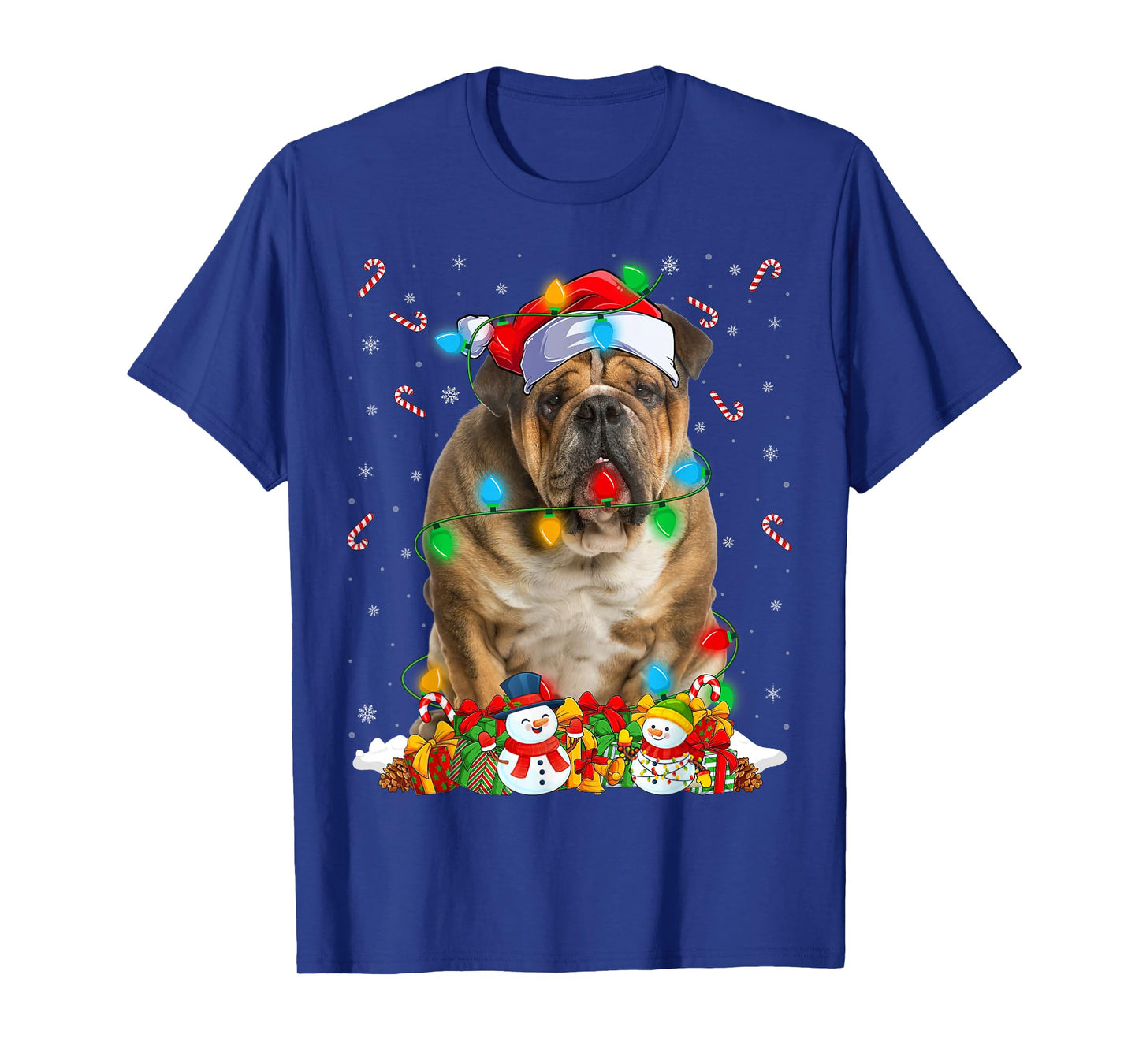 Bulldog Christmas Lights Funny Santa Hat Bulldog Xmas T-Shirt