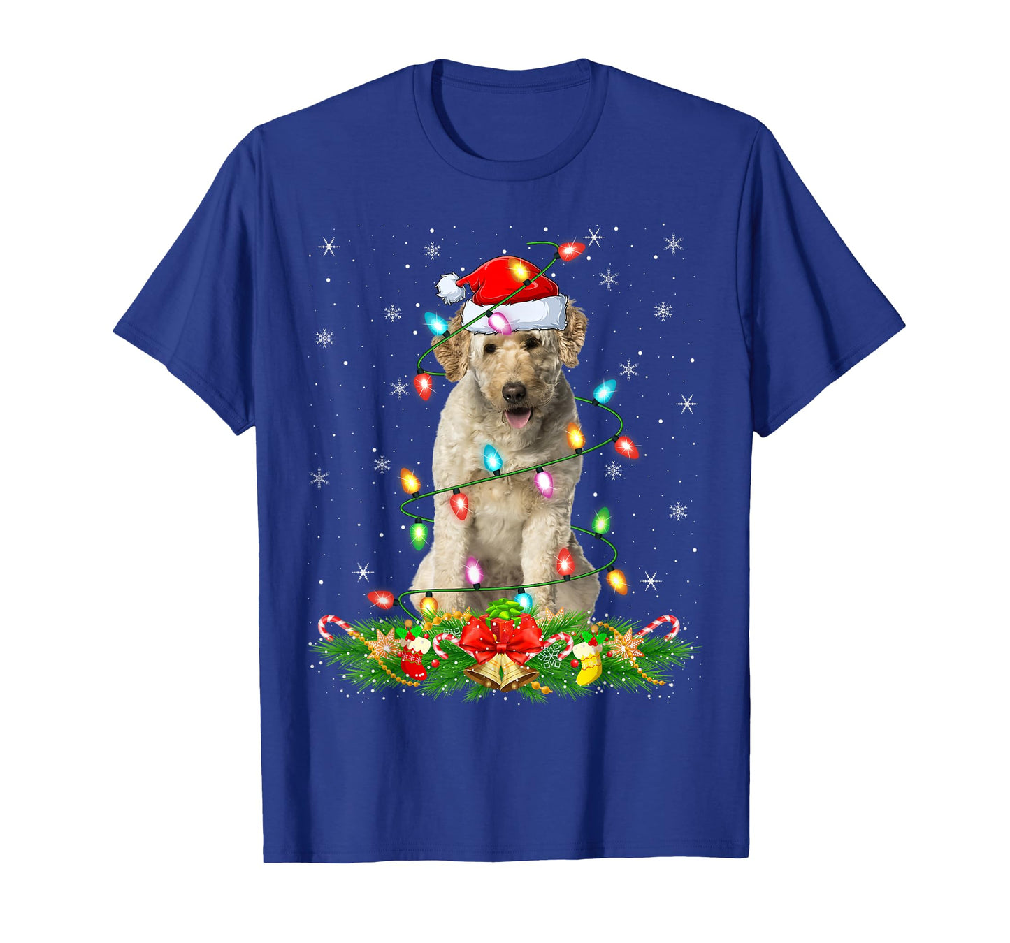 Labradoodle Dog Christmas Lights Funny Santa Hat Xmas T-Shirt