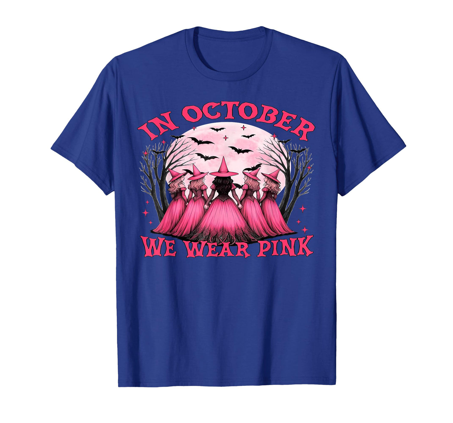 Retro in October We Wear Pink Witch Breast Cancer Awareness T-Shirt