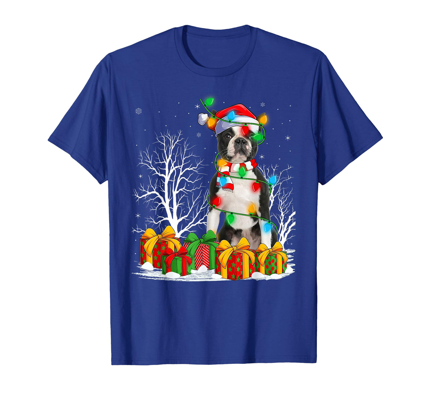 Boston Terrier Dog Christmas Lights Decor Holiday Santa Xmas T-Shirt