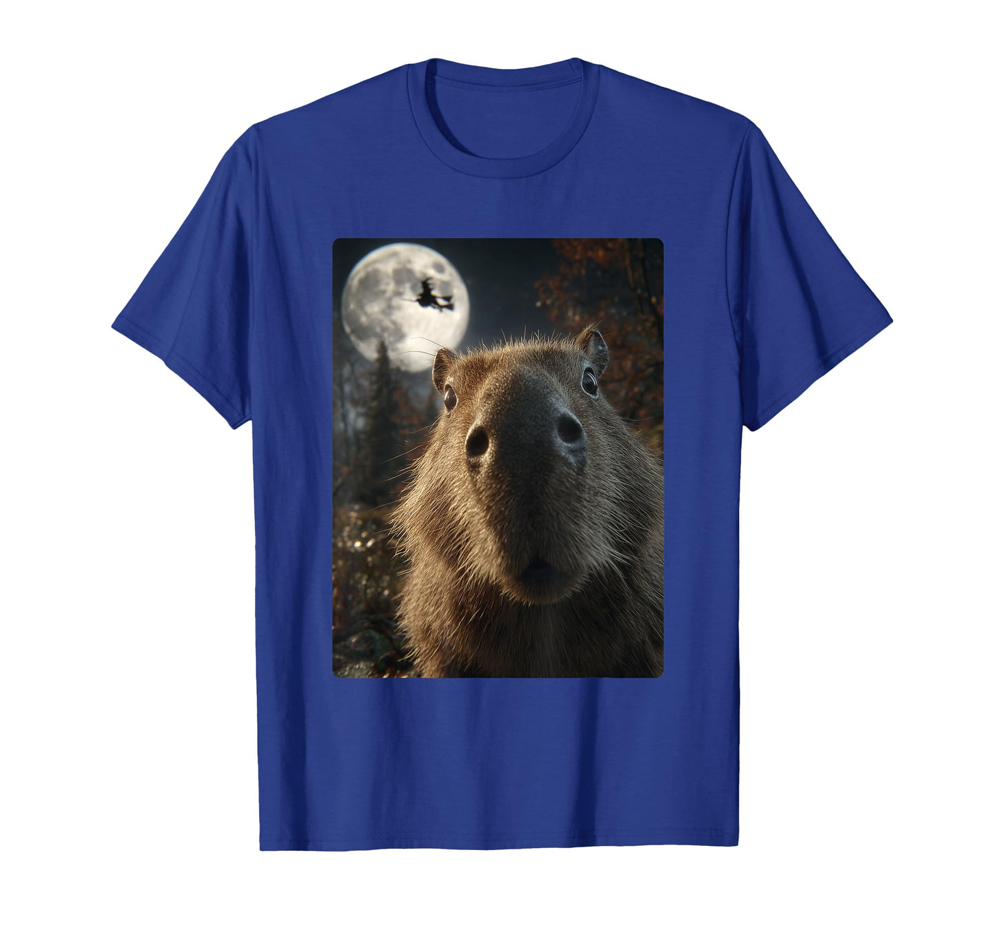 Funny Capybara Selfie Full Moon Flying Witch Halloween T-Shirt