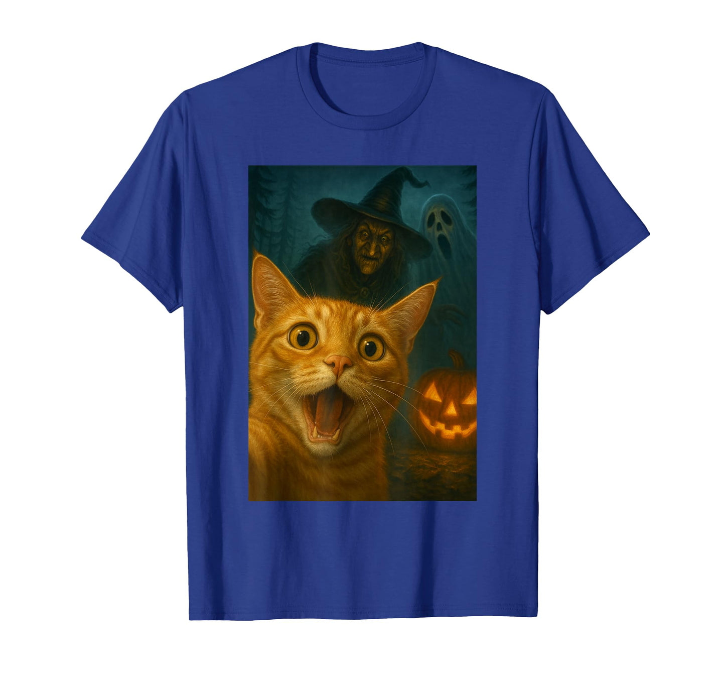 Scared Cat Pumpkin Halloween Spooky Night Funny Humor Tee T-Shirt