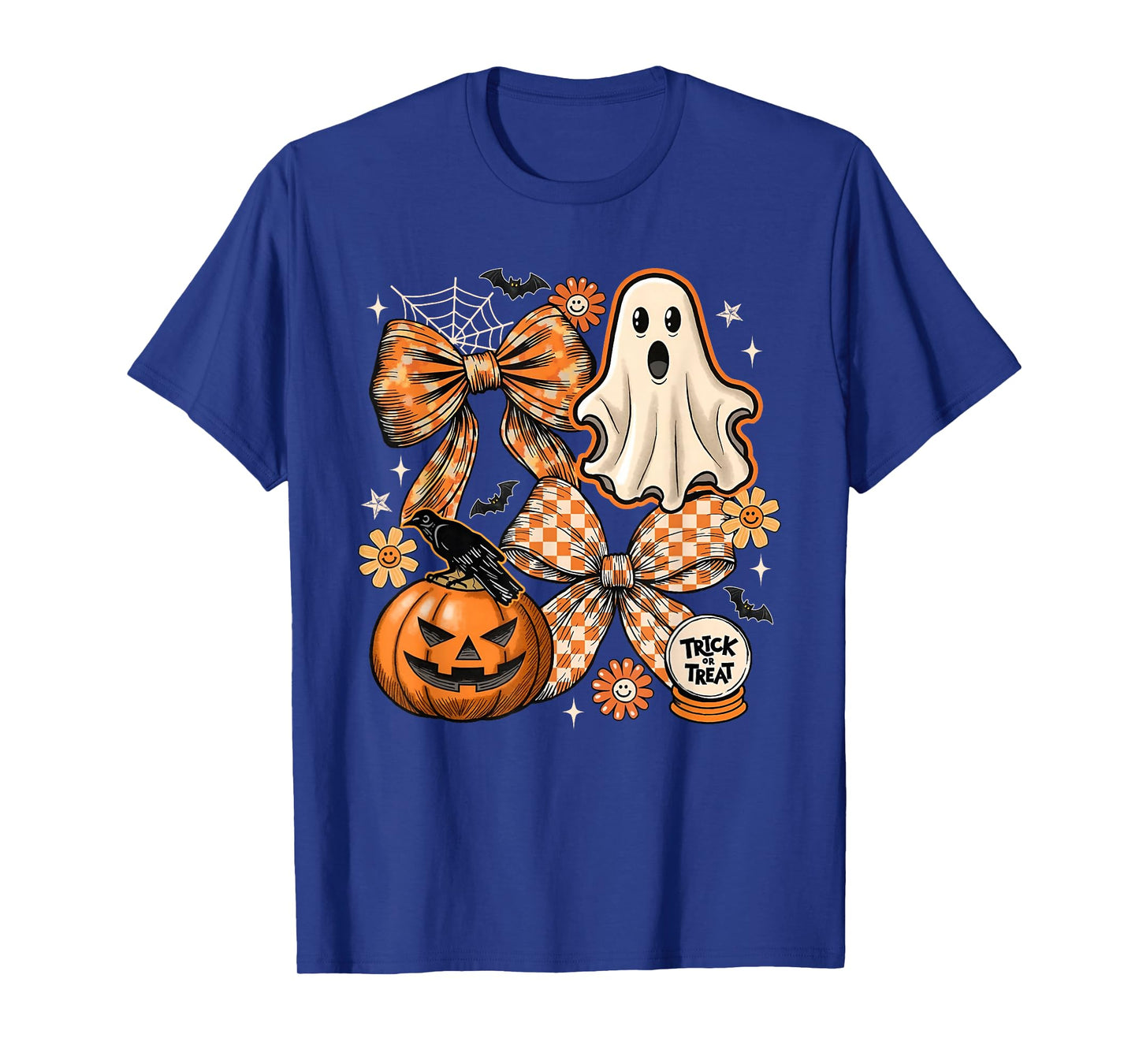 Funny Halloween Ghost Coquette Floral Fall Pumpkin Bow T-Shirt