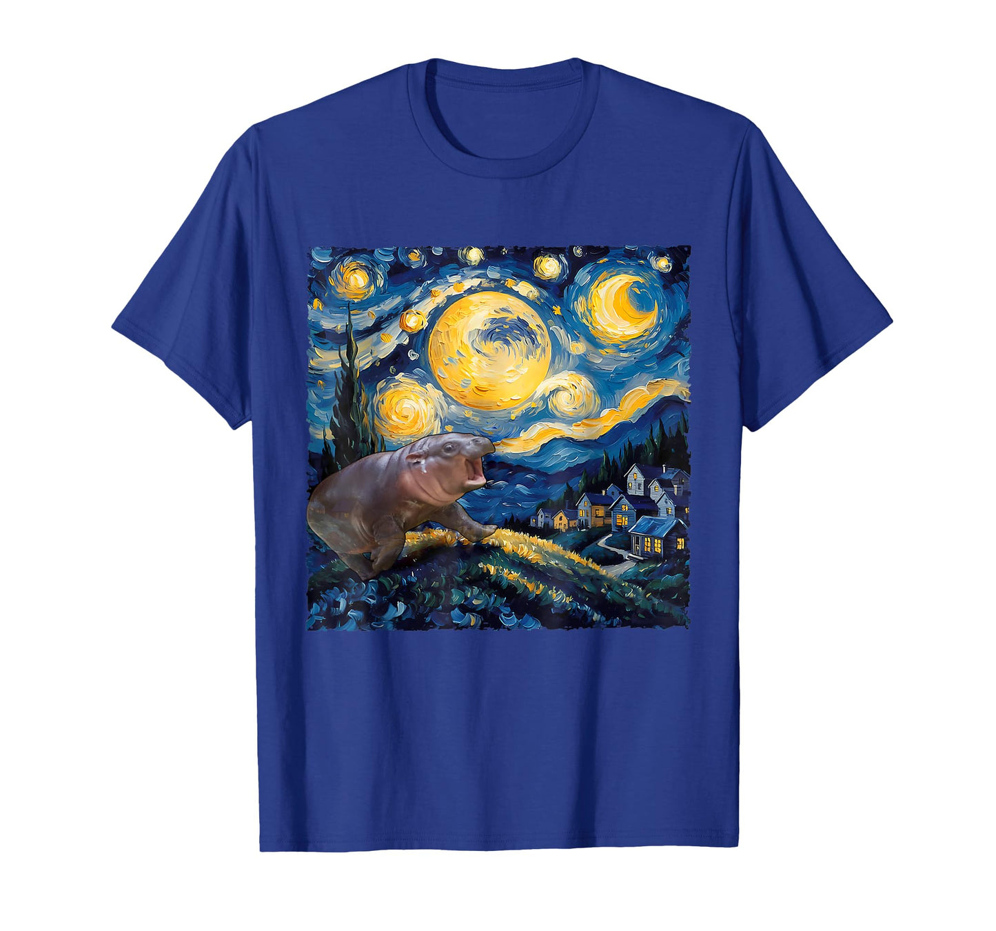 Moo-Deng Starry Night Van Gogh Funny Moo-Deng Meme T-Shirt