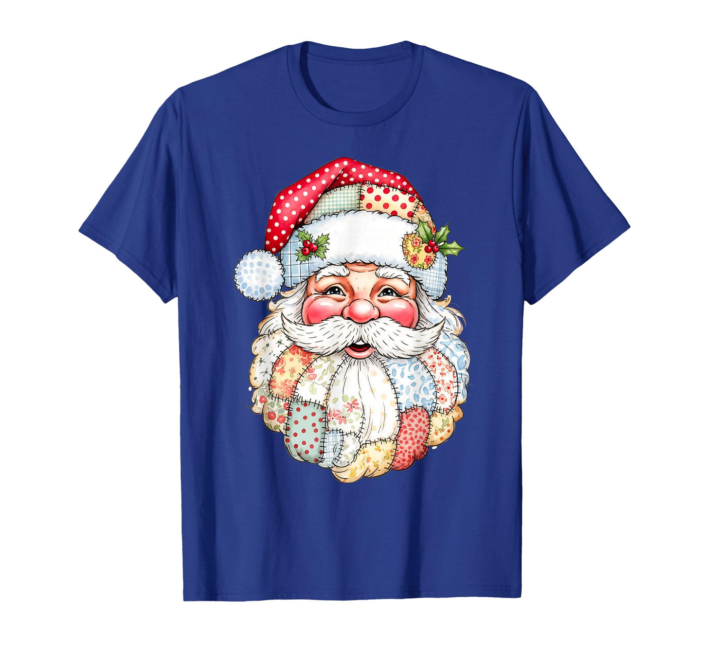 Patchwork Santa Claus Face Christmas Xmas T-Shirt