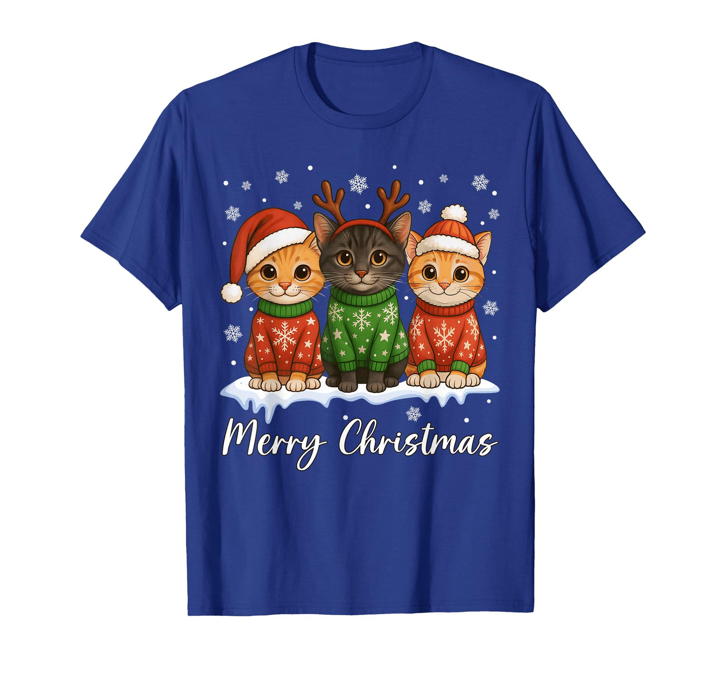 Cat Christmas Light Reindeer Santa Christmas Cat Lover T-Shirt