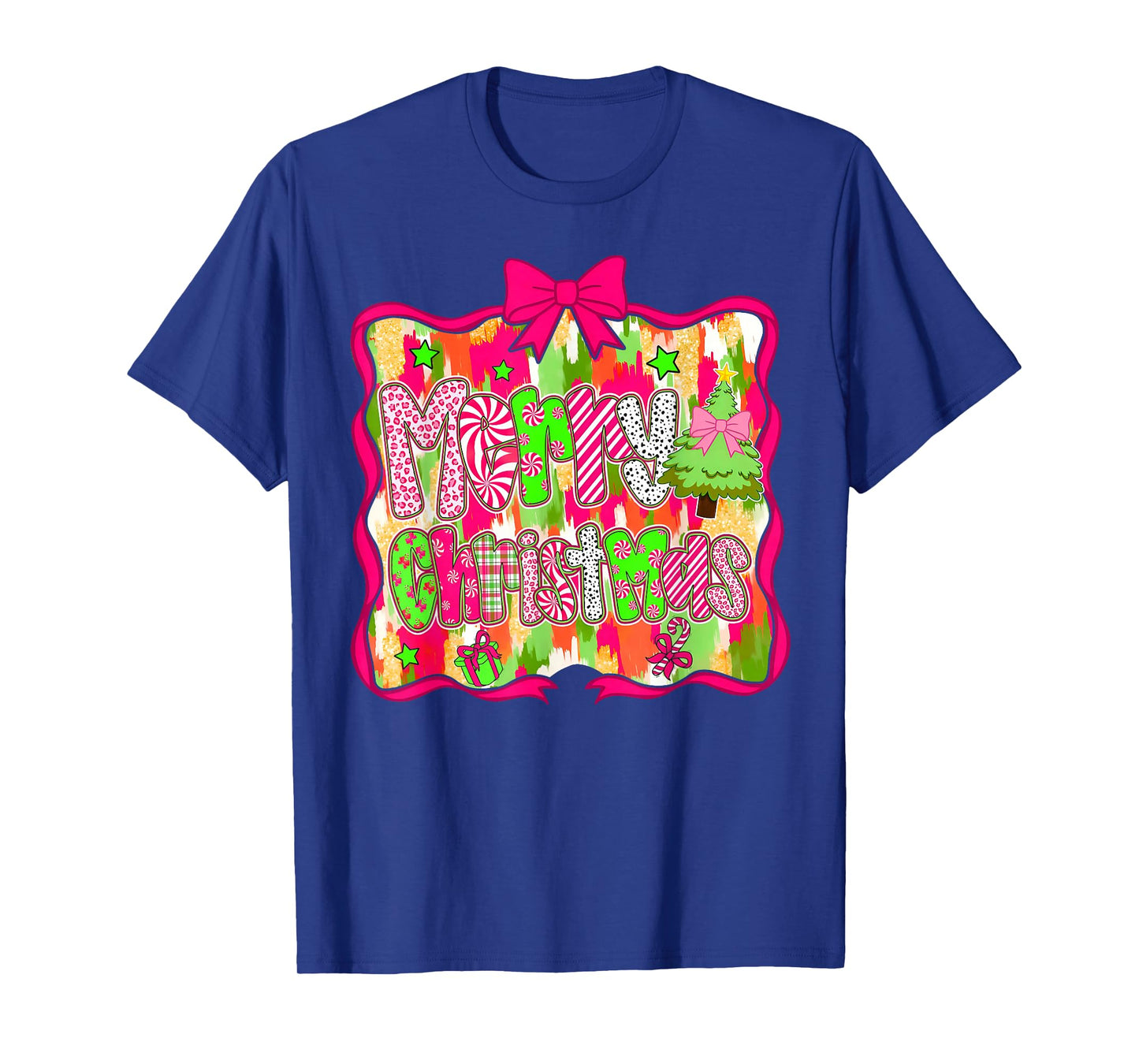 Coquette Bow Merry Christmas Xmas Tree Holiday Pajamas Funny T-Shirt
