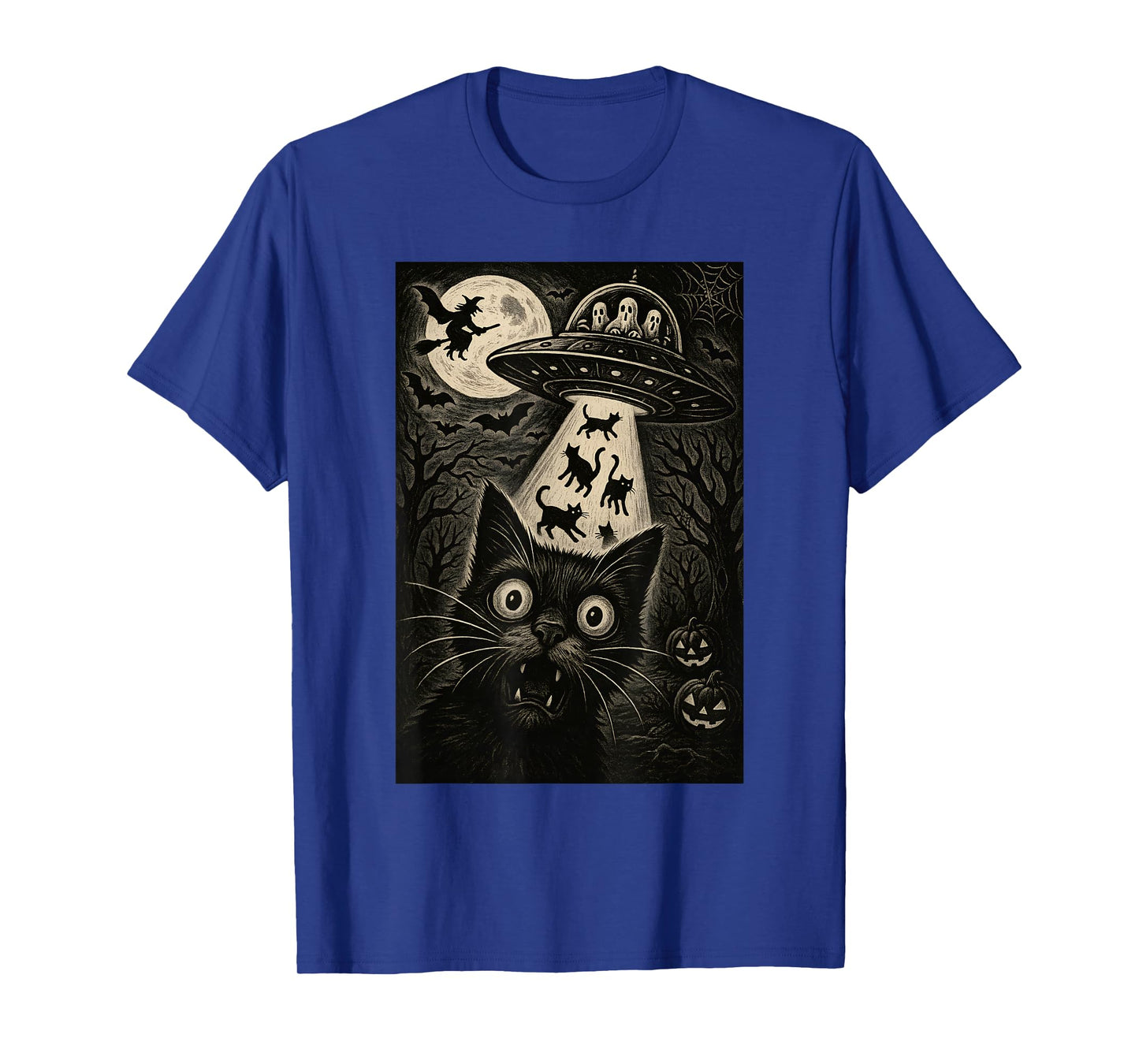 Halloween Cat Selfie Spooky Alien Abduction Cats UFO Flying T-Shirt