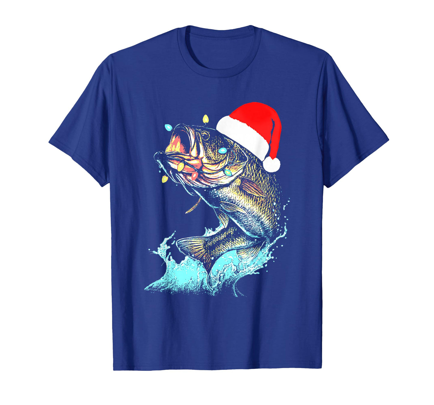 Christmas Dad Bass Fish Funny Fishing Santa Hat Lights Men T-Shirt