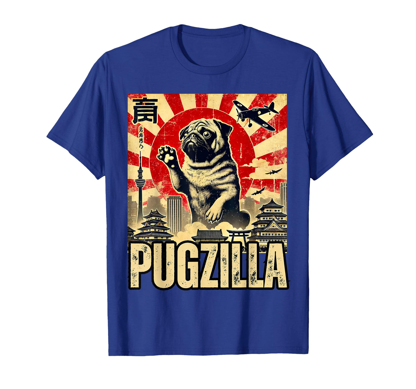 Funny Pugzilla Pug Japanese Art Funny Pug For Men Women T-Shirt