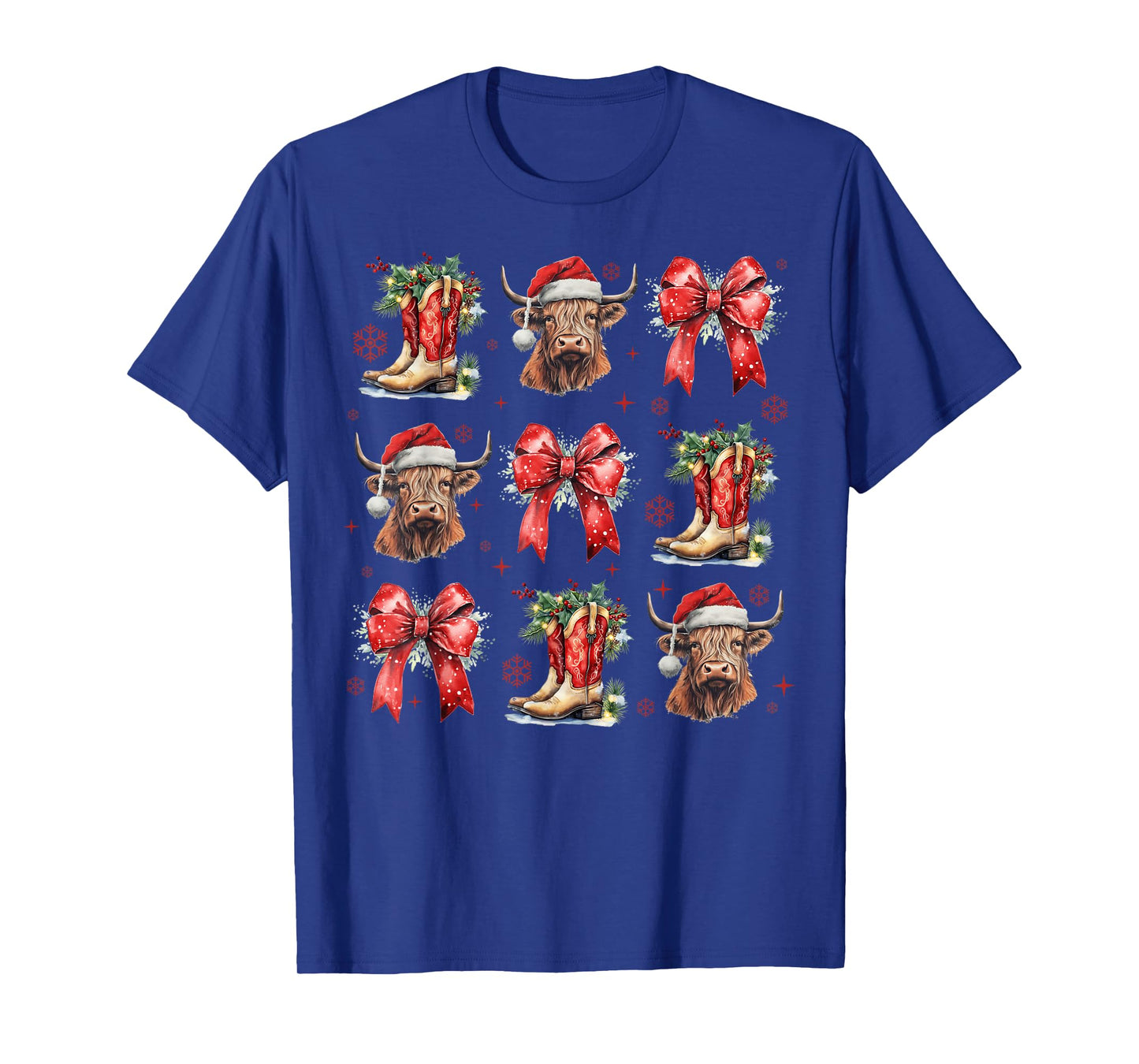 Howdy Christmas Coquette Bow Highland Cow Santa Western Xmas T-Shirt
