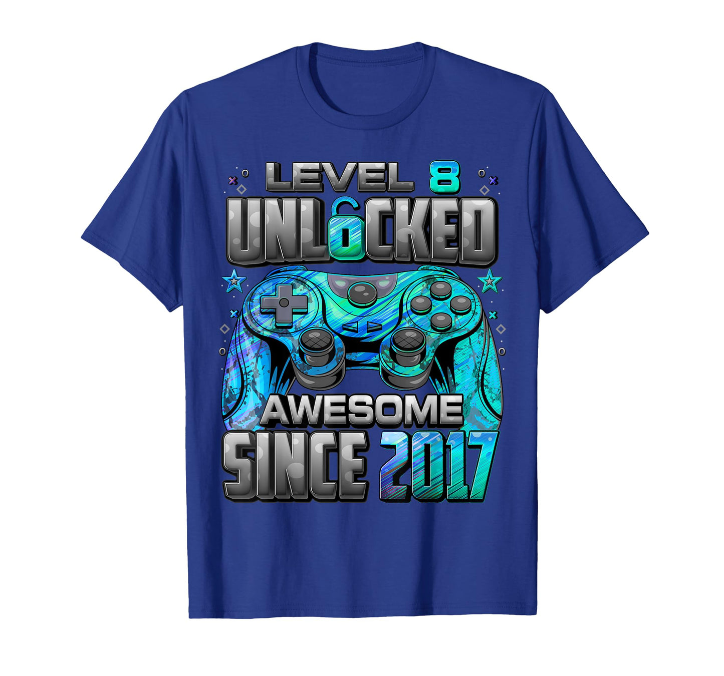 Level 8 Unlocked Awesome Since 2017 8th Birthday Gaming T-Shirt
